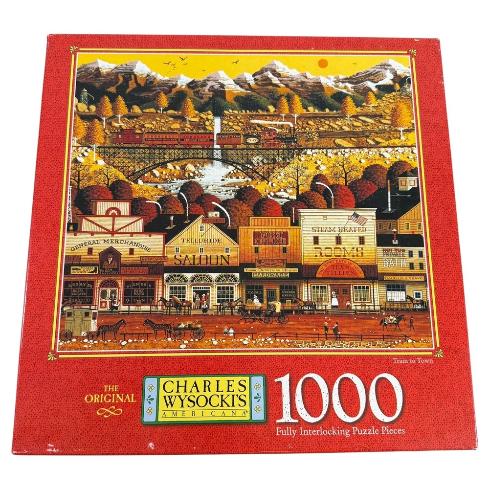 VTG MB Charles Wysocki Americana Train‎ to Town 1000 Piece Jigsaw Puzzle 1999
